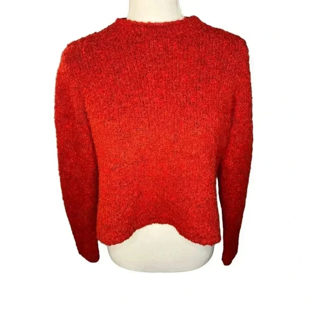 Aerie Women’s XS Red‎ Popcorn Knit Mockneck Cropped Sweater